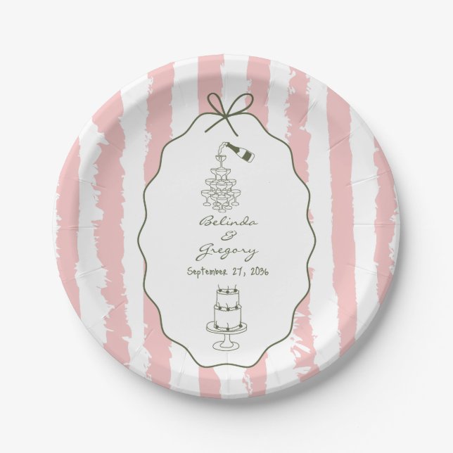 Whimsical Stripes Handwritten Painted Wedding  Paper Plate (Front)