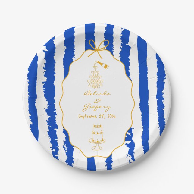 Whimsical Stripes Handwritten Painted Wedding  Paper Plate (Front)