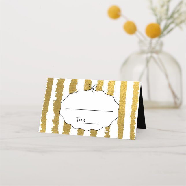 Whimsical Stripes Handwritten Painted Wedding  Place Card (Front)