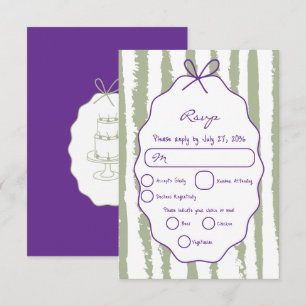 Whimsical Stripes Handwritten Painted Wedding RSVP Card