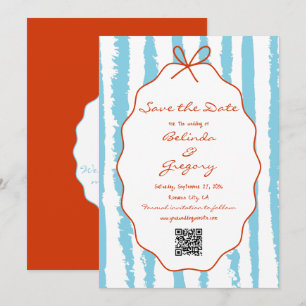 Whimsical Stripes Handwritten Painted Wedding  Save The Date
