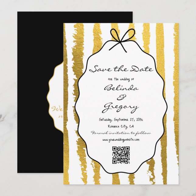 Whimsical Stripes Handwritten Painted Wedding  Save The Date (Front/Back)
