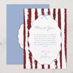 Whimsical Stripes Handwritten Painted Wedding  Thank You Card