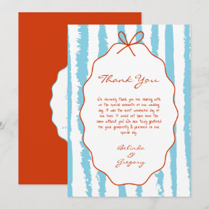 Whimsical Stripes Handwritten Painted Wedding  Thank You Card