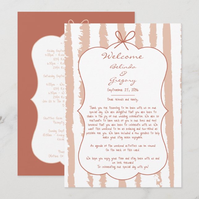 Whimsical Stripes Handwritten Wedding Itinerary Program (Front/Back)