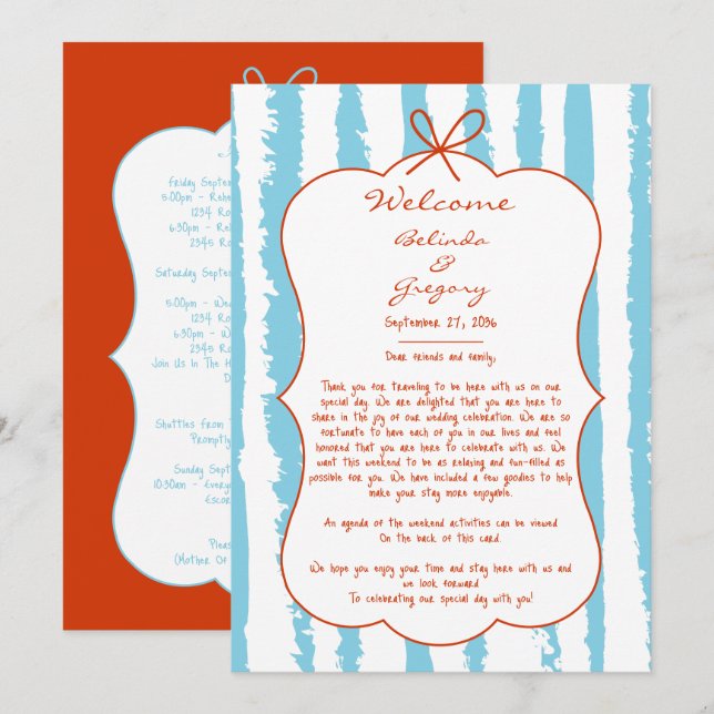Whimsical Stripes Handwritten Wedding Itinerary Program (Front/Back)
