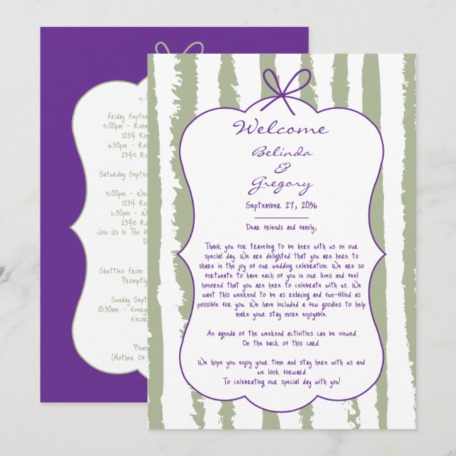 Whimsical Stripes Handwritten Wedding Itinerary Program (Front/Back)
