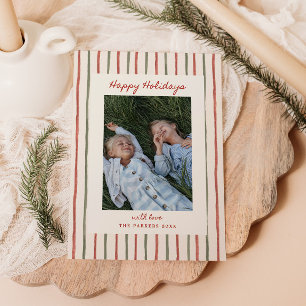 Whimsical Stripes Photo Holiday Card
