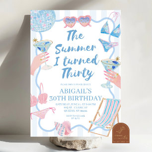 Whimsical Stripes Summer I turned ADULT birthday I Invitation
