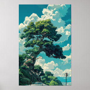 Whimsical Studio Ghibli Inspired Tree and Fox Post Poster