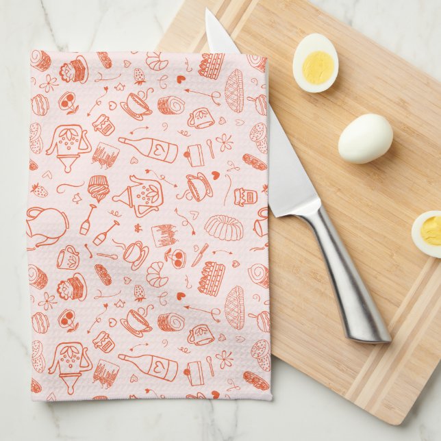 Whimsical Style Tea Party Doodle  Towel (Quarter Fold)