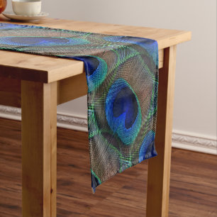 Whimsical Stylish Pretty Peacock Feather Pattern Short Table Runner