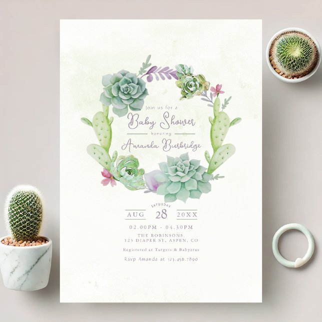 Whimsical Succulent Wreath Baby Shower Invitation (Whimsical Succulent Wreath Baby Shower Invitation)