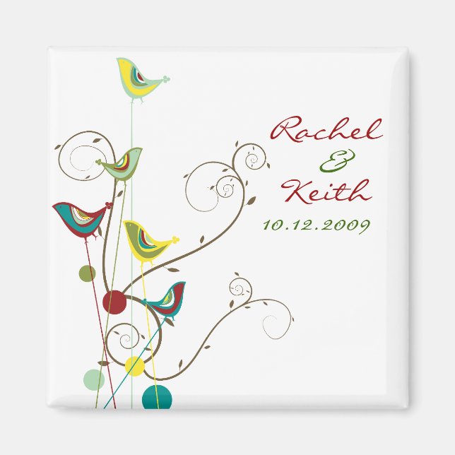 Whimsical Summer Birds And Swirls Save The Date Magnet (Front)