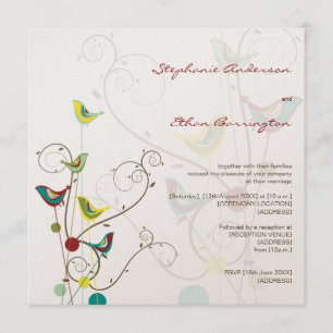 Whimsical Summer Birds And Swirls Wedding Invite