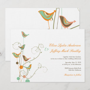 Whimsical Summer Birds And Swirls Wedding Invite
