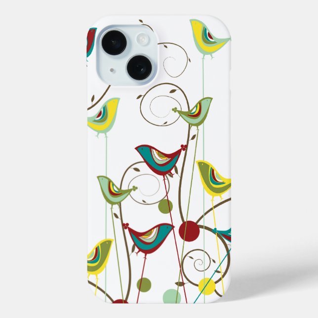 Whimsical Summer Birds Swirls Branches Modern Chic Case-Mate iPhone Case (Back)