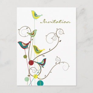 Whimsical Summer Birds Swirls Modern Nature Vines Invitation Postcard