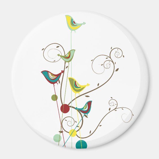 Whimsical Summer Birds Swirls Modern Nature Vines Magnet (Front)