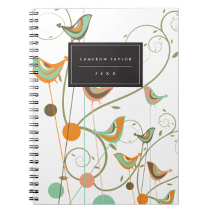 Whimsical Summer Birds Swirls Modern Nature Vines Notebook