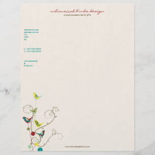 Whimsical Summer Birds Swirls Modern Nature Vines Personalised Letterhead