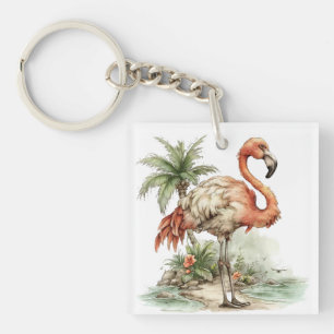 WHIMSICAL SUMMER FLAMINGO AND DOLPHIN KEY RING