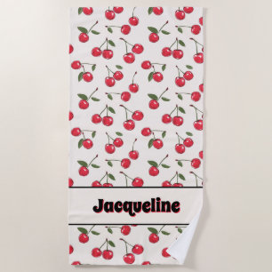Whimsical Summer Red Cherry Beach Towel