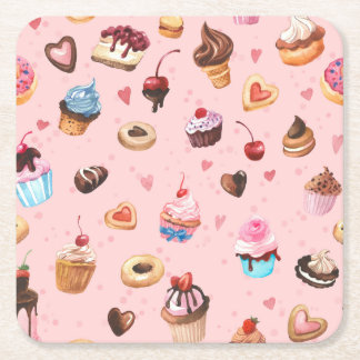 Whimsical Summer Sweets Watercolor Square Paper Coaster
