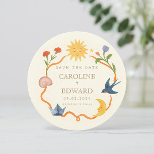 Whimsical Sun and Moon Round Save the Date  Invitation