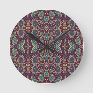 Whimsical Sun & Jungle Pattern Round Clock