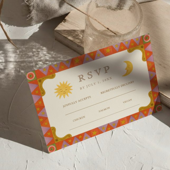 Whimsical Sun & Moon Funky Border Wedding RSVP  (Creator Uploaded)