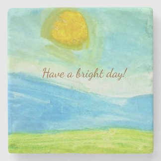 Whimsical Sun Watercolor "Have a Bright Day" Stone Coaster
