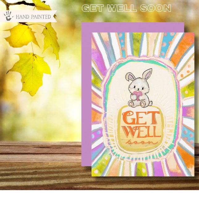 Whimsical Sunburst Bunny Get Well Soon Flat Card (Whimsical Sunburst Bunny Get Well Soon Flat Card)