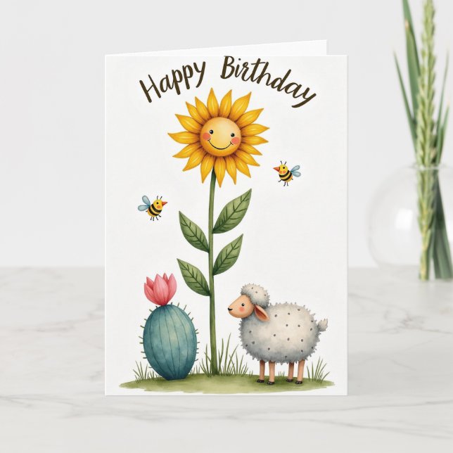 Whimsical Sunflower Birthday Card (Front)