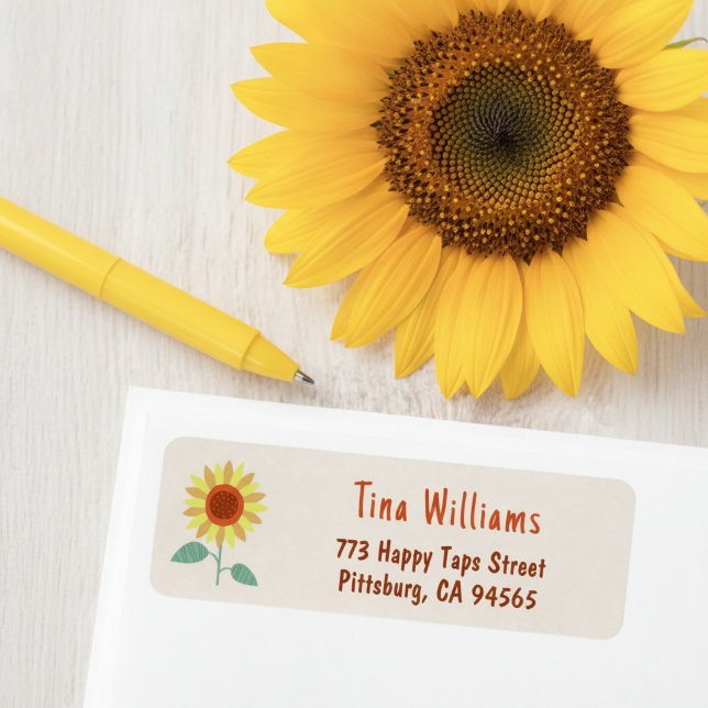 Whimsical Sunflower Return Address Labels (Whimsical sunflower return address labels.)