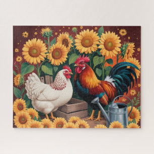 Whimsical Sunflower Rooster Jigsaw Puzzle
