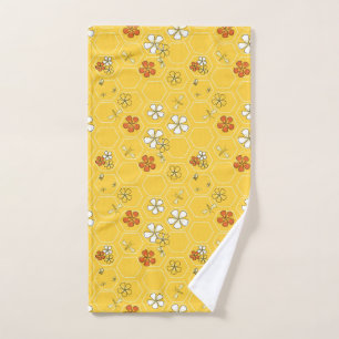 Whimsical Sunny Honeycomb & Wildflower Hand Towel 