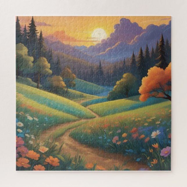 Whimsical Sunset Hills Colourful Landscape  Jigsaw Puzzle (Vertical)