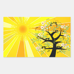 Whimsical Sunshine and Tree Rectangular Sticker