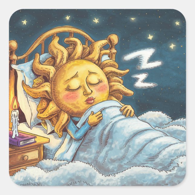 whimsical sunshine in bed asleep square sticker (Front)