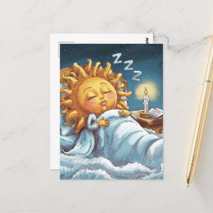 whimsical sunshine in bed postcard