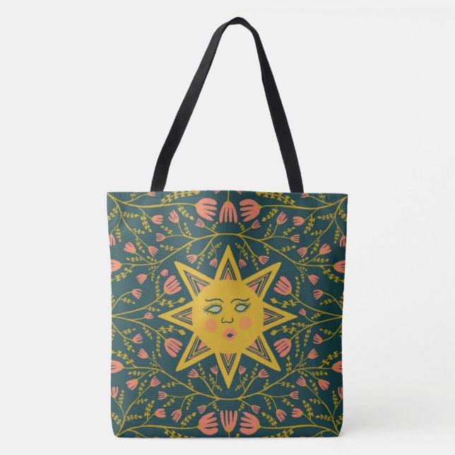 Whimsical Sunshine & Vines Boho Pattern Tote Bag (Front)