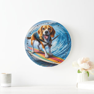 Whimsical Surfing Beagle Clock