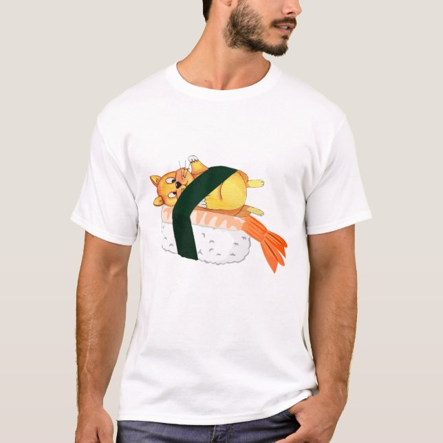 Whimsical Sushi Cats: Nerdy Charm Funny and Cute T-Shirt (Front)
