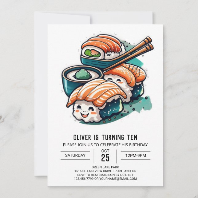 Whimsical Sushi Night Editable Birthday Invitation (Front)