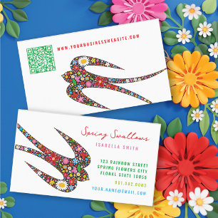 Whimsical Swallow Bird And Colourful Spring Business Card