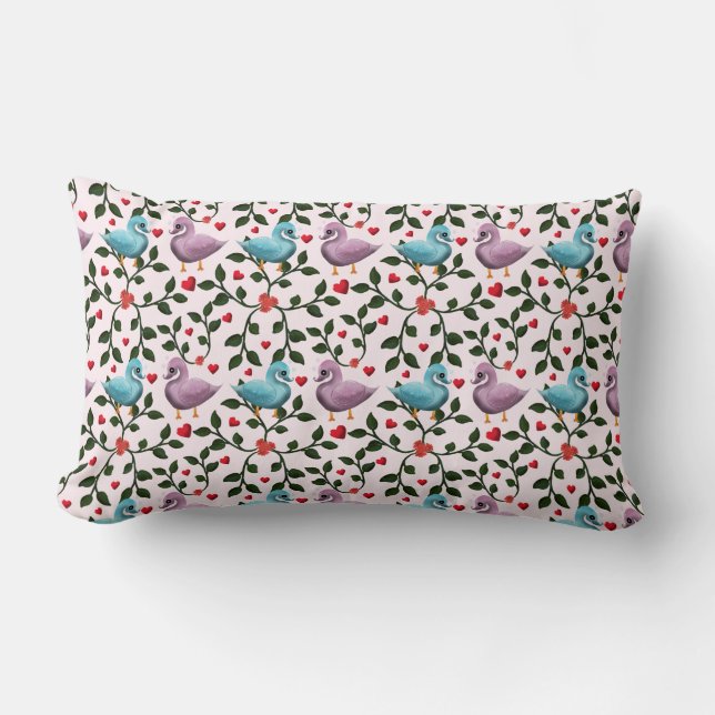 Whimsical swan floral pattern  lumbar cushion (Front)