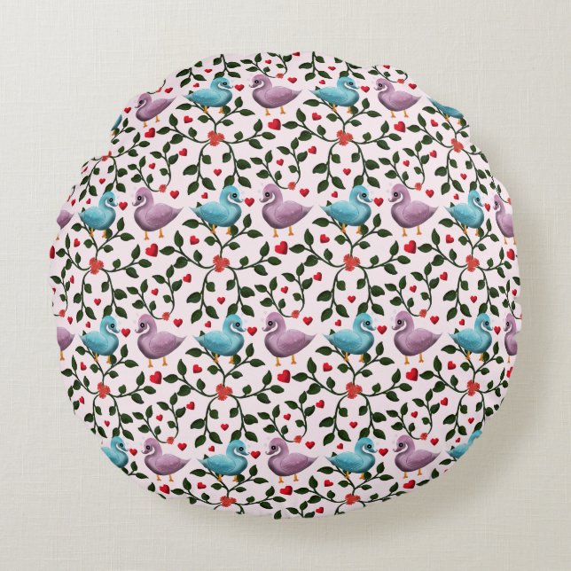 Whimsical swan floral pattern  round cushion (Front)