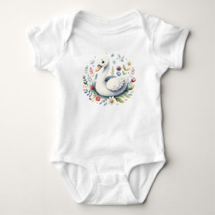 Whimsical Swan Illustration Kawaii Bird Design Baby Bodysuit