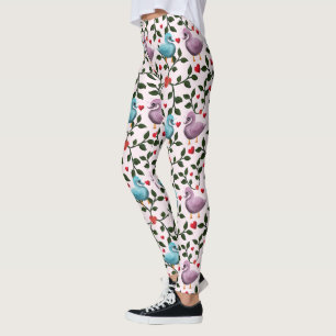 Whimsical swans floral pattern leggings